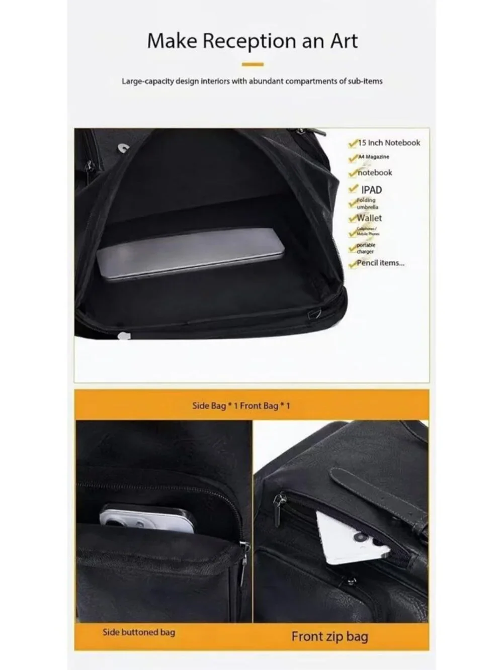 Vintage PU Leather Backpack for Men, Flap Cover Daypack for Work & Travel, 15